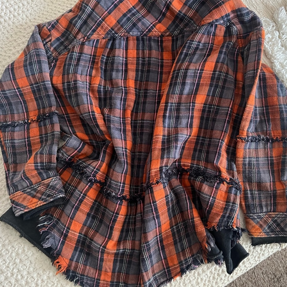 We the Free Calico Basin Plaid Flannel Distressed Hooded Jacket Shacket XS - Picture 14 of 16